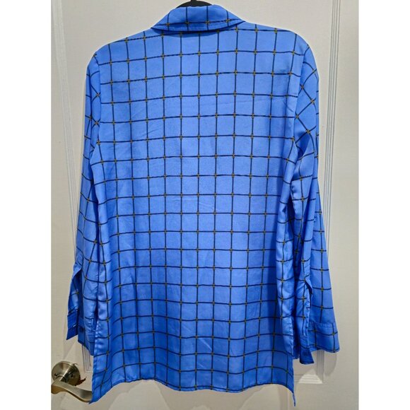 Michael Kors Women's Blue Plaid Zipper Front Blouse Size Medium - Picture 15 of 15